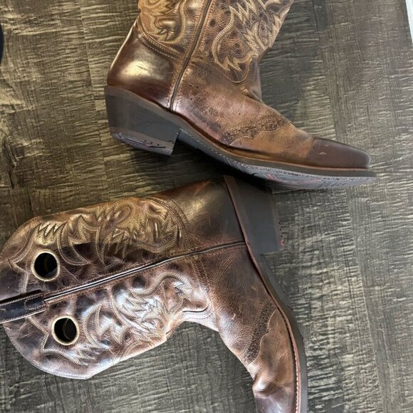 Laredo Men Kane Broad Square Toe Leather Cow Boy Shoes Tan Size 13 - Picture 9 of 11